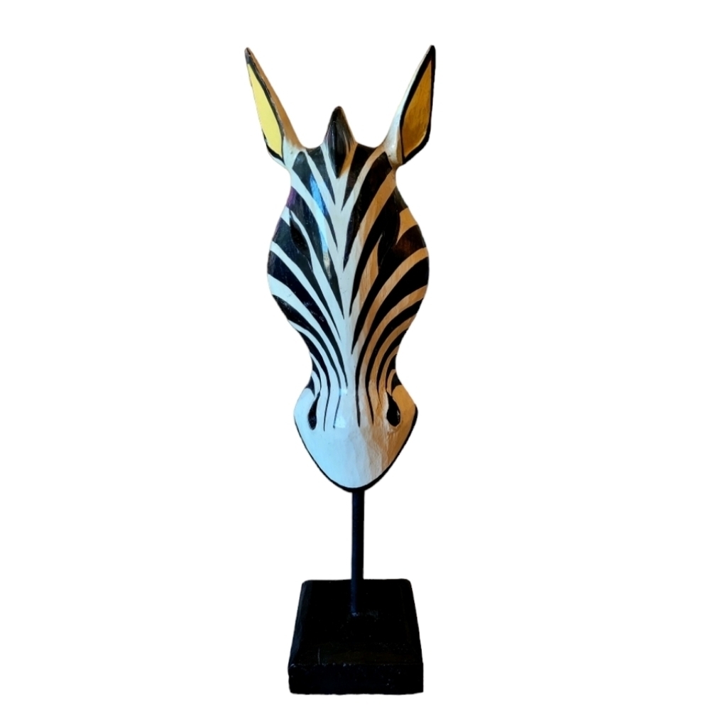 Zebra Face Mask Replica on a Stand Removable Wall Art Jungle Theme Black/White
